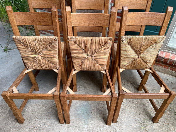 Set 6 Vintage French Ladder Back Dining Chairs Rush Seat Oak Country Farmhouse