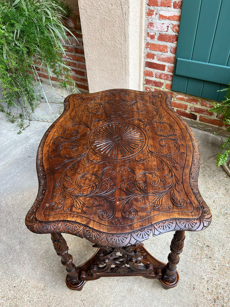 Antique French Sofa Hall Table Carved Oak Renaissance Revival Cherub End Table