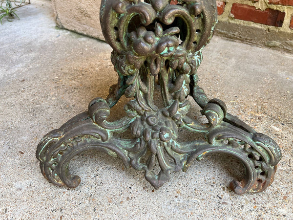 PAIR Antique French Round Side Table Grotto Rococo Cast Iron Plant Stand c1880