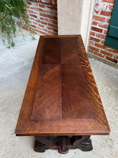 Antique French Coffee Table Carved Oak Bench Baroque Window Hall Seat c1900.