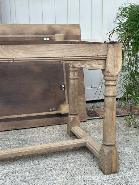 Antique French Dining Farm Bakers Table Bleached Oak Baluster Leg c1920