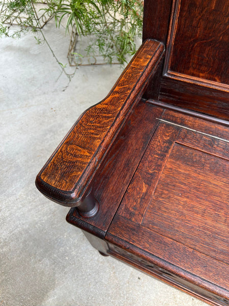 Antique French Louis XV Hall Bench Carved Oak Foyer Settee Lift Top Chest c1890