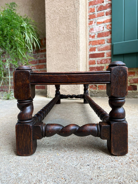 Antique English Barley Twist Stool Bench Oak Cane Jacobean Ottoman c1920