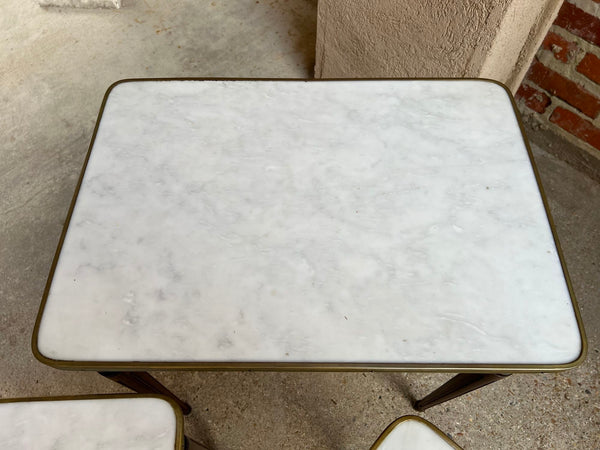 Set 3 Vintage French Nesting Table WHITE MARBLE Mahogany Louis XVI Maison Jansen
