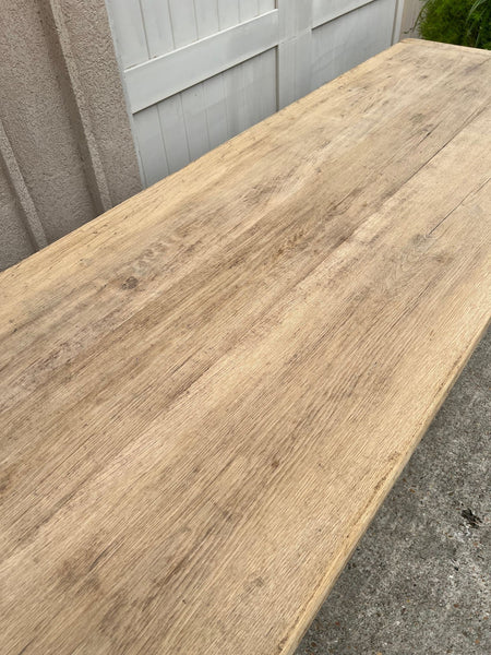 Antique French Dining Farm Table Bleached CARVED Oak 8 ft. LARGE c1880