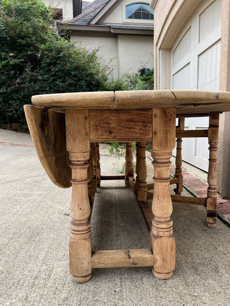 Antique French Hunt Wake DINING Table Bleached Oak LARGE Gate Leg Console c1880