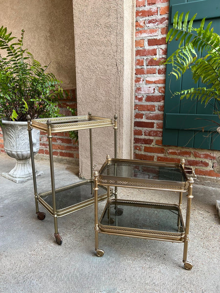 PETITE Vintage French Pastry Bar Cart Brass Glass Tray Serving Trolley Table