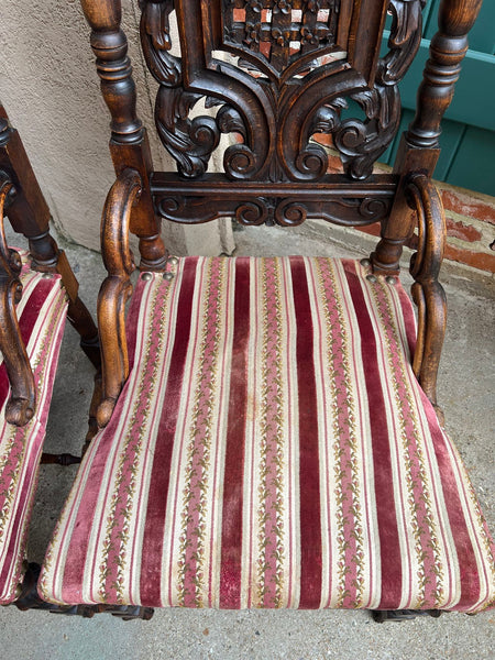 PAIR Antique French Dining Chairs Renaissance Revival Open Carved Oak SET of 2