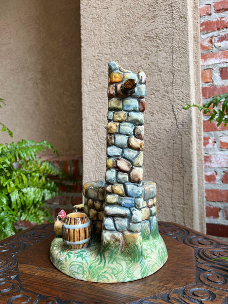 Antique French Majolica Bird Wishing Well Flower Holder Cache Pot Jerome Massier