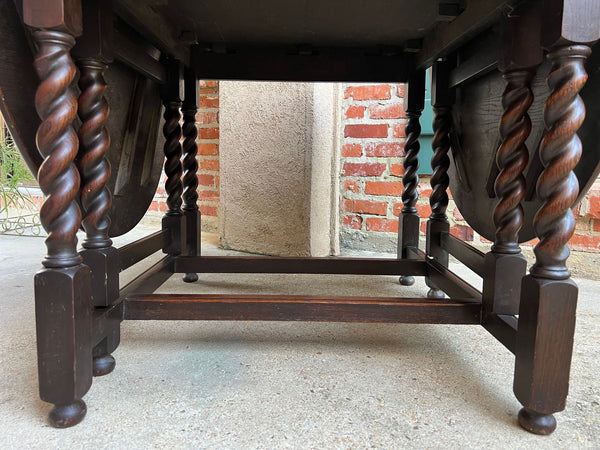 Antique English Drop Leaf Sofa Kitchen Table BARLEY TWIST Tiger Oak Gate Leg