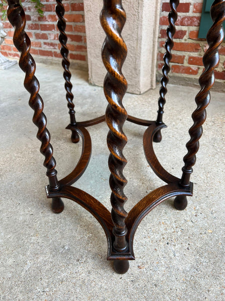 Antique English OVAL Side Center Table BARLEY TWIST Tiger Oak Jacobean c1920