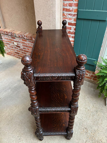 Antique English Server Sideboard Barley Twist Carved Oak Renaissance Dumbwaiter