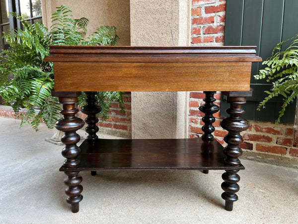 Antique English Hall Sofa Table Sideboard Carved Oak Bobbin Leg c1910