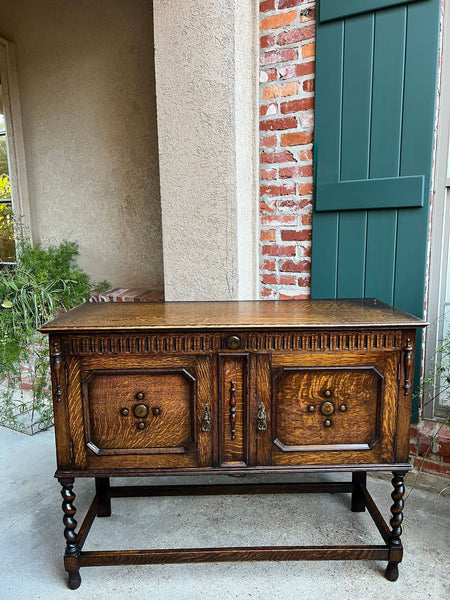 Antique English Welsh Dresser Sideboard Barley Twist Carved Tiger Oak Farmhouse