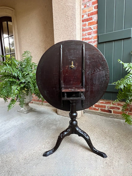 Antique French Tilt-Top Round Table Carved Mahogany Game Mahjong Wine c1890