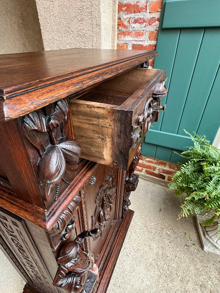 Antique French Cabinet Bar Sideboard Baroque Carved Oak c1880 Bookcase