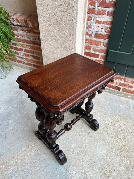 Antique French Side Table Petite Renaissance Carved Oak Gothic Console c1880