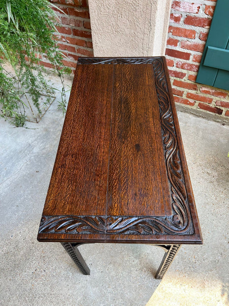 Antique English Sofa Console Table Jacobean Carved Oak Foyer Table c1890