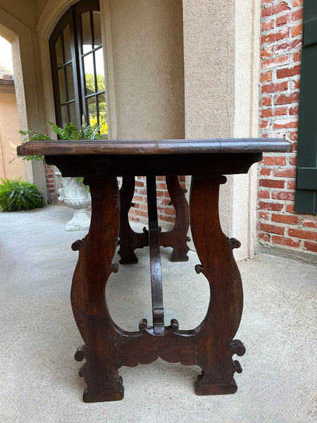 Antique Italian Trestle Dining Table Desk Walnut 5 ft Console Table circa1800