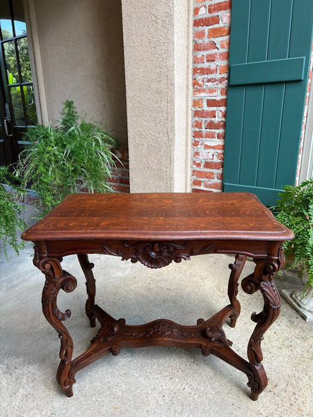 Antique French Sofa Hall Table Carved Oak Louis XV Rococo Side End Table