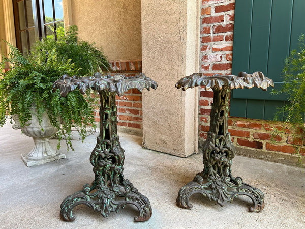 PAIR Antique French Round Side Table Grotto Rococo Cast Iron Plant Stand c1880