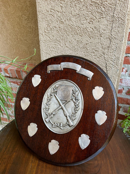 Antique English Rifle Gun Shoot Trophy Award Plaque Silver plate Shield c1910