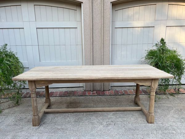 Antique French Dining Farm Bakers Table Bleached Oak Baluster Leg c1920