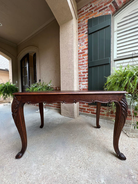 Antique French Sofa Side Table Writing Desk Louis XV Carved Oak Parquet Top