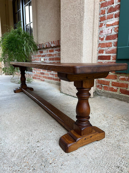 Antique French Tiger Oak Bench Dining Seat Farmhouse Country Ranch Vintage c1940