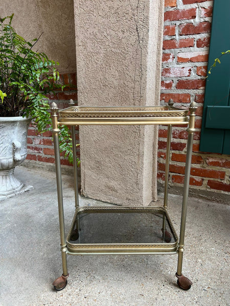 PETITE Vintage French Pastry Bar Cart Brass Glass Tray Serving Trolley Table