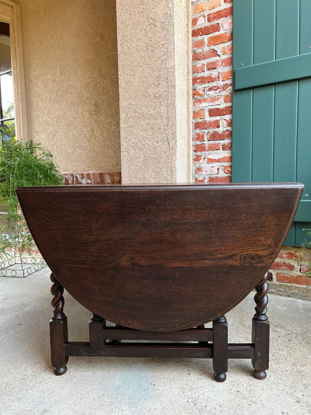 Antique English Drop Leaf Sofa Kitchen Table BARLEY TWIST Tiger Oak Gate Leg