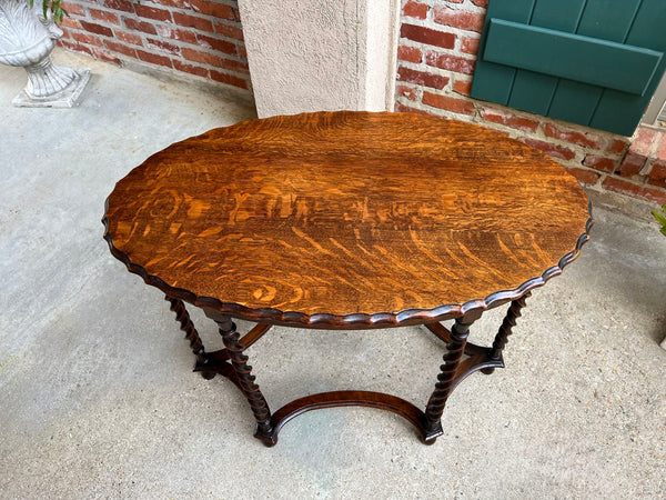 Antique English OVAL Side Center Table BARLEY TWIST Tiger Oak Jacobean c1920
