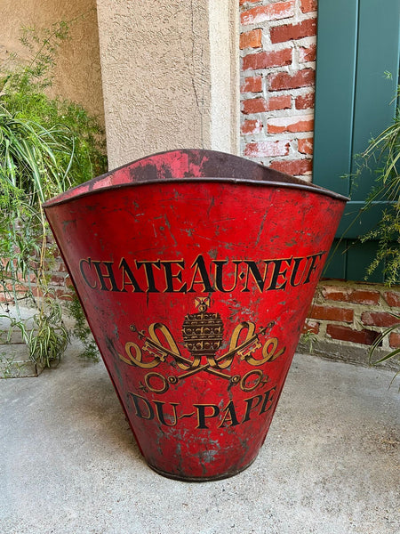 Antique French Vineyard Grape Hod Wine Bucket Winery RED Urn Fireside Box c1890