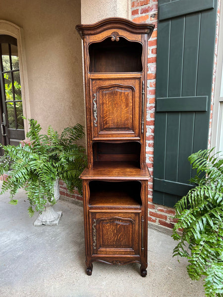Tall Antique French Louis XV Hall Cabinet Tall Linen Closet Carved Oak Bookcase