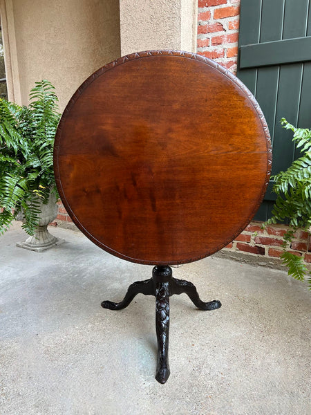 Antique French Tilt-Top Round Table Carved Mahogany Game Mahjong Wine c1890