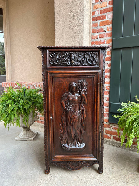 Antique French Cabinet Carved Oak Demeter Harvest Cornucopia Greek Goddess