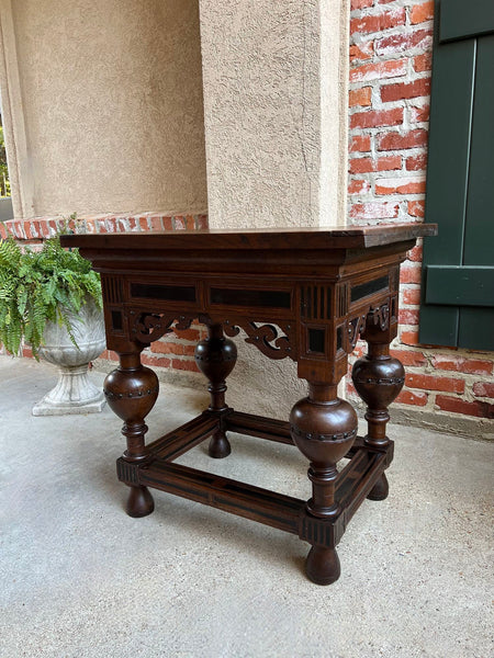 Antique Dutch Sofa Side Table Carved Oak Bulbous Leg Baroque Ebonized Danish