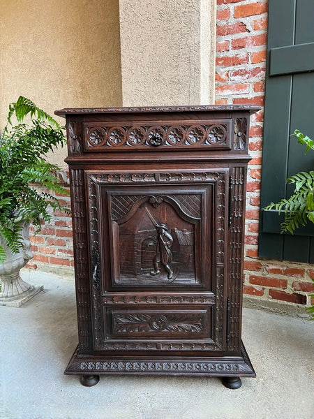 Antique French Carved Oak Cabinet Breton Brittany Cocktail Sideboard Server