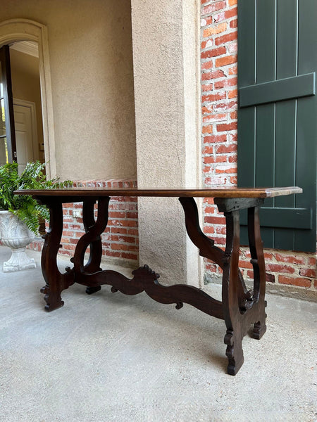 Antique Italian Trestle Dining Table Desk Walnut 5 ft Console Table circa1800