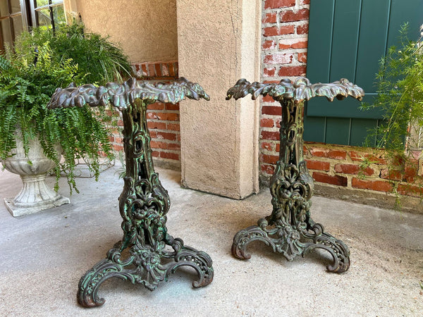 PAIR Antique French Round Side Table Grotto Rococo Cast Iron Plant Stand c1880