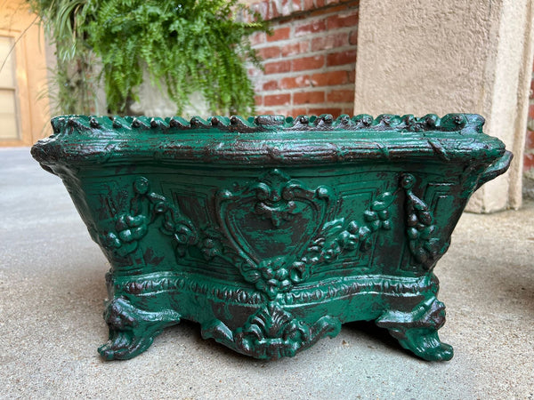 PAIR Antique French Cast Iron Jardiniere Large Footed Cache Pot Planter c1880