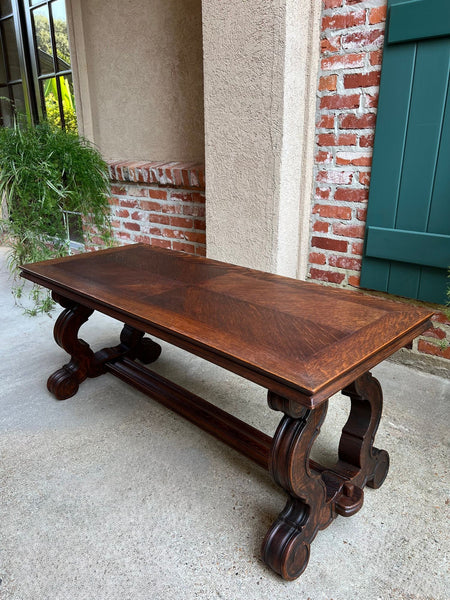 Antique French Coffee Table Carved Oak Bench Baroque Window Hall Seat c1900.