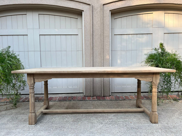Antique French Dining Farm Bakers Table Bleached Oak Baluster Leg c1920