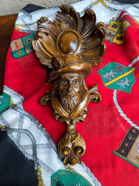 Antique French Wall Hanging Plaque Breton Brittany Carved Walnut c1890