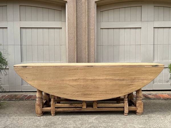 Antique French Hunt Wake DINING Table Bleached Oak LARGE Gate Leg Console c1880