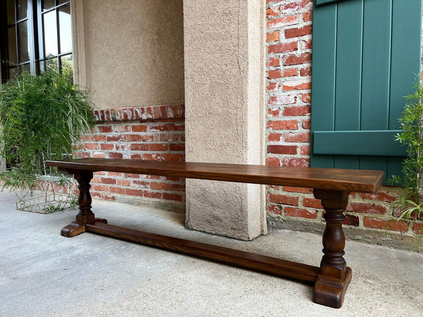 Antique French Tiger Oak Bench Dining Seat Farmhouse Country Ranch Vintage c1940