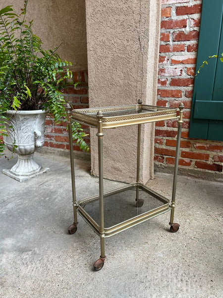 PETITE Vintage French Pastry Bar Cart Brass Glass Tray Serving Trolley Table