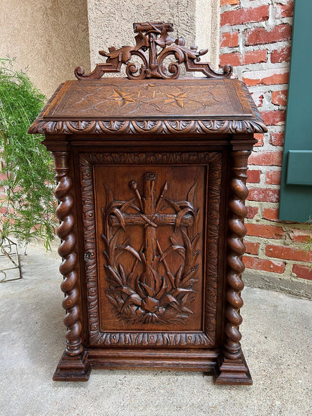 Antique French Altar Lecturn Gothic Bible Box Podium Sacristy Cabinet Carved Oak