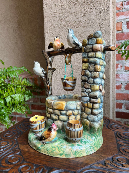 Antique French Majolica Bird Wishing Well Flower Holder Cache Pot Jerome Massier