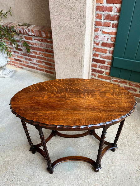Antique English OVAL Side Center Table BARLEY TWIST Tiger Oak Jacobean c1920